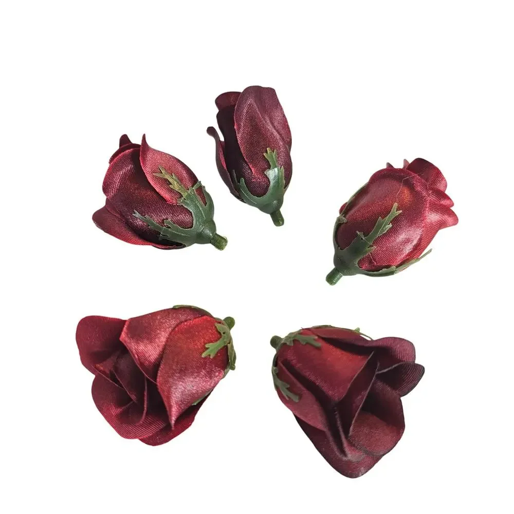 50 Burgundy Red Satin Rose Buds Stemless Wedding Floral Craft DIY 2 inch Flowers
